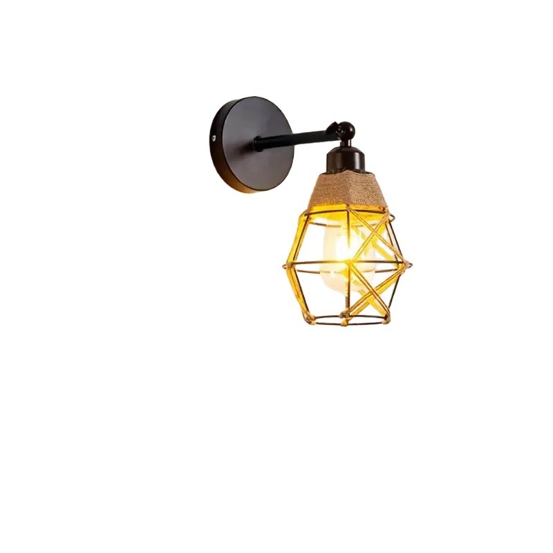 Stenska lampa u američko-retro-industrijskom stilu s konopnim užetom kao abažurom, LED svjetlom, tijelo od željeza — pogodna za blagovaonicu, dnevnu sobu, hodnik, balkon, spavaću sobu i radnu sobu