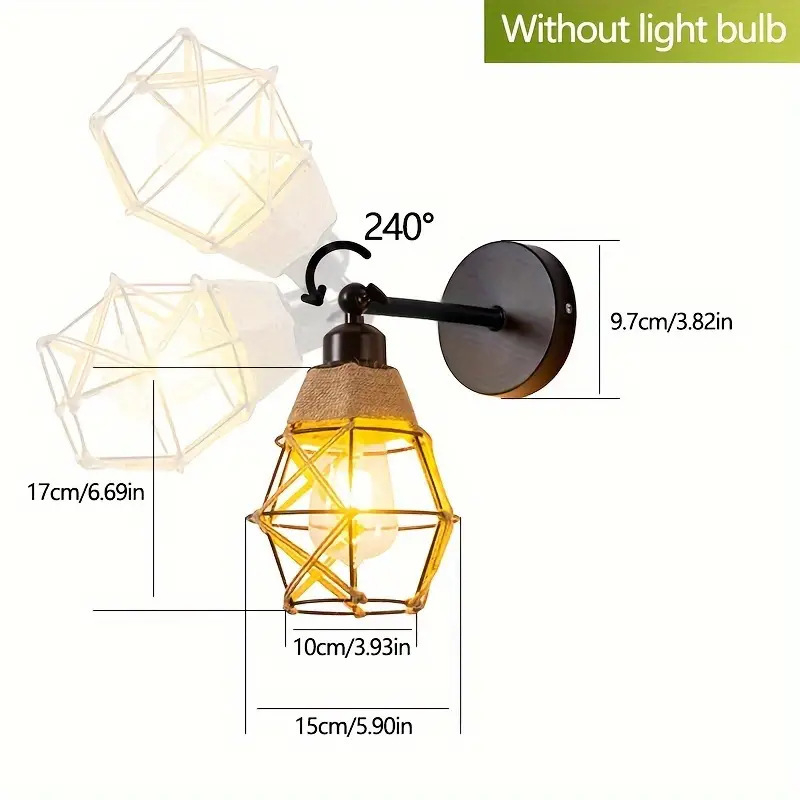 Stenska lampa u američko-retro-industrijskom stilu s konopnim užetom kao abažurom, LED svjetlom, tijelo od željeza — pogodna za blagovaonicu, dnevnu sobu, hodnik, balkon, spavaću sobu i radnu sobu