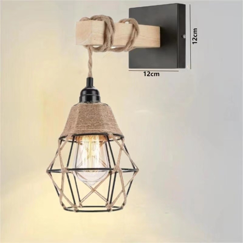 Stenska lampa u američko-retro-industrijskom stilu s konopnim užetom kao abažurom, LED svjetlom, tijelo od željeza — pogodna za blagovaonicu, dnevnu sobu, hodnik, balkon, spavaću sobu i radnu sobu