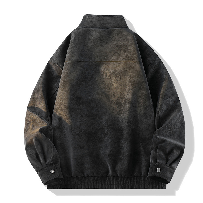 G-stone férfi bőrdzseki álló nyakú és tie-dye mintával, laza szabás, cipzárral, mindennapi stílus