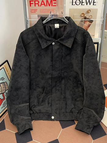 Geacă din piele PU pentru bărbați, tie-dye, stil vintage distressed, croială relaxată