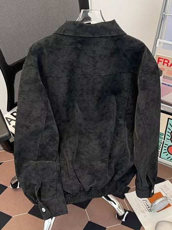 Geacă din piele PU pentru bărbați, tie-dye, stil vintage distressed, croială relaxată