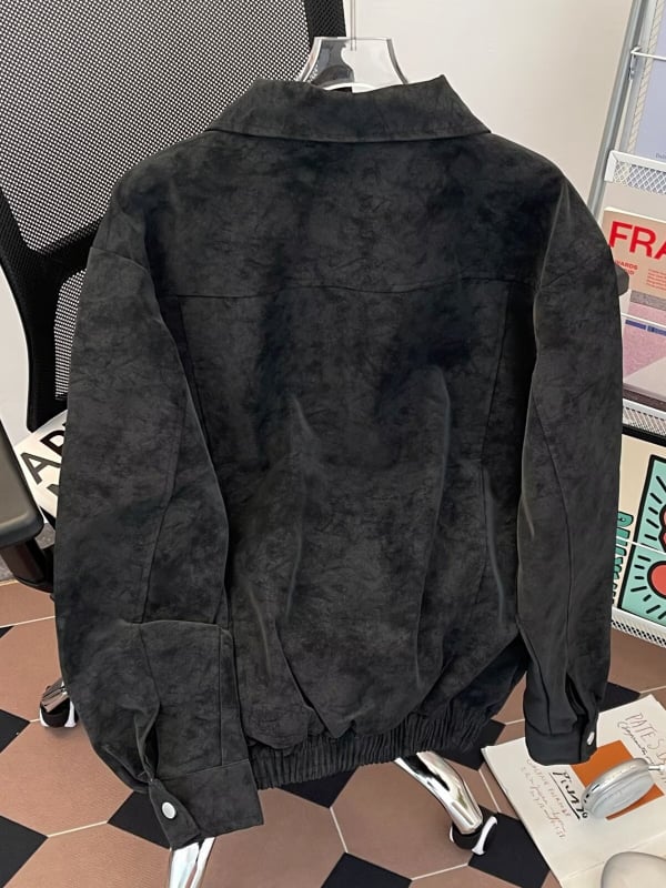 Geacă din piele PU pentru bărbați, tie-dye, stil vintage distressed, croială relaxată