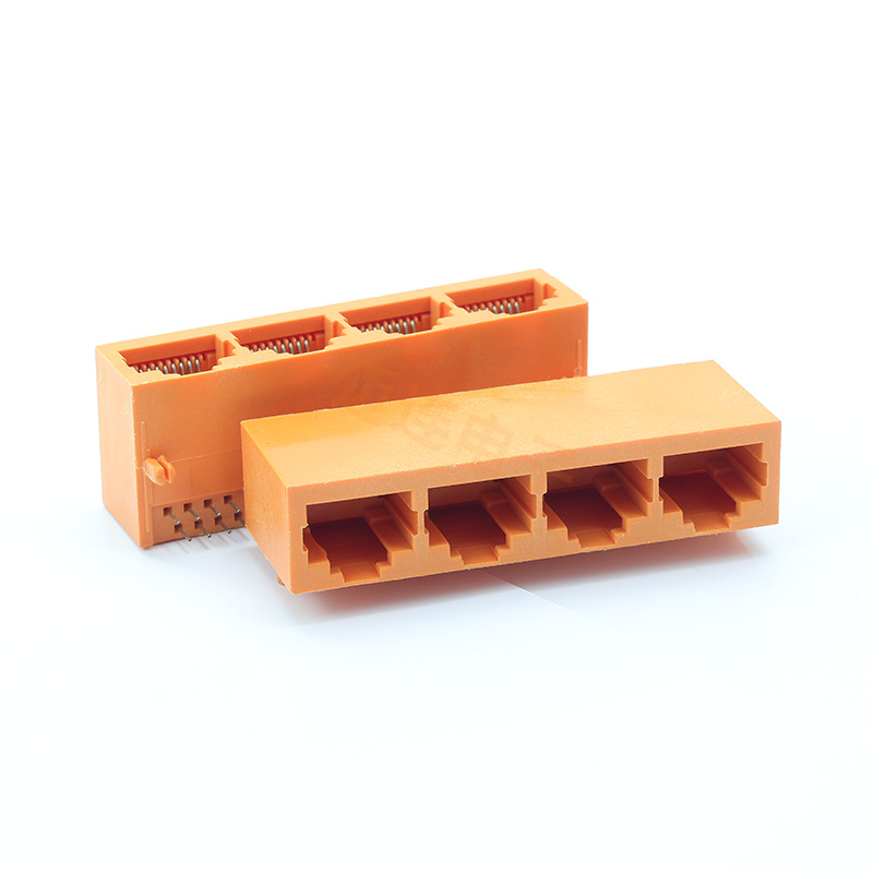 RJ45 δικτυακός συνδετήρας, 8P8C, 1×4 θύρες, οριζόντιος τετραπολικός θηλυκός υποδοχέας