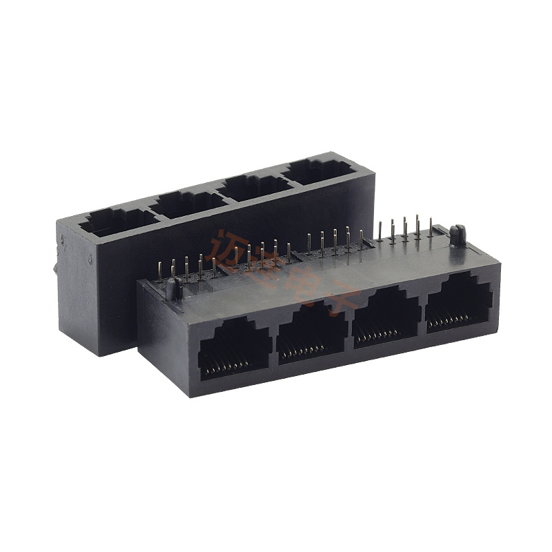 RJ45 δικτυακός συνδετήρας, 8P8C, 1×4 θύρες, οριζόντιος τετραπολικός θηλυκός υποδοχέας