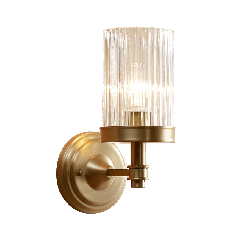 Moderna minimalistička zidna lampa s bakrenim tijelom i staklenim sjenilom za spavaću sobu i dnevnu sobu, 220V, dimenzije 14×31 cm