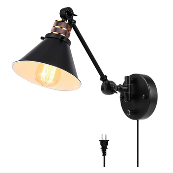 Zidna lampa za spavaću sobu u retro američkom country stilu, dugačak savitljivi rameni s preklopnim mehaničkim dijelom, priključak, podesiva svjetlost