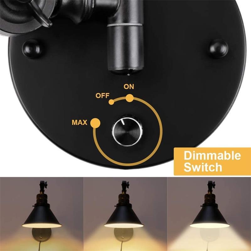 Zidna lampa za spavaću sobu u retro američkom country stilu, dugačak savitljivi rameni s preklopnim mehaničkim dijelom, priključak, podesiva svjetlost