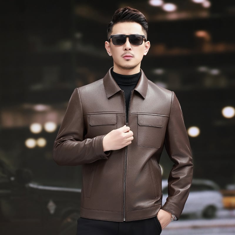 Jachetă din PU pentru bărbați, cu Lapel, fermoar, croială Slim, casual, primăvara 2025, stil high-end
