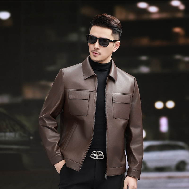 Jachetă din PU pentru bărbați, cu Lapel, fermoar, croială Slim, casual, primăvara 2025, stil high-end
