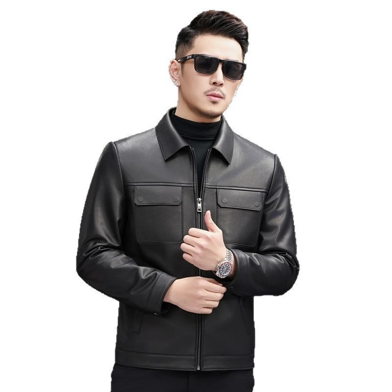 Jachetă din PU pentru bărbați, cu Lapel, fermoar, croială Slim, casual, primăvara 2025, stil high-end