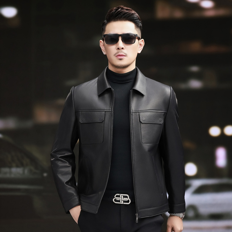 Jachetă din PU pentru bărbați, cu Lapel, fermoar, croială Slim, casual, primăvara 2025, stil high-end