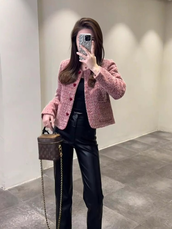 Francia stílusú rövid tweed kabát nőknek, 2025 új modell, elegáns és magas minőségű, kis testalkathoz, modell A8710