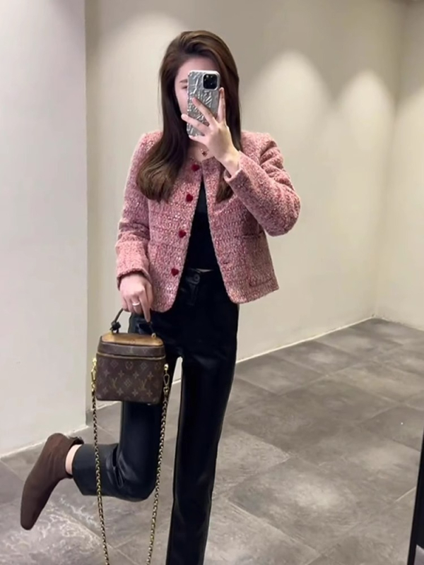 Francia stílusú rövid tweed kabát nőknek, 2025 új modell, elegáns és magas minőségű, kis testalkathoz, modell A8710