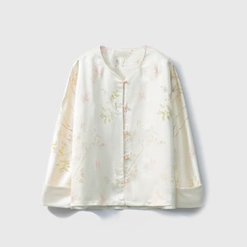 Ženski top od svile Mulberry, Jacquard, okrugli izrez, dugi rukavi, dizajn kineskog stila, proljeće 2026