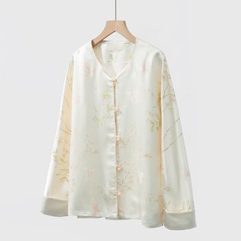 Ženski top od svile Mulberry, Jacquard, okrugli izrez, dugi rukavi, dizajn kineskog stila, proljeće 2026