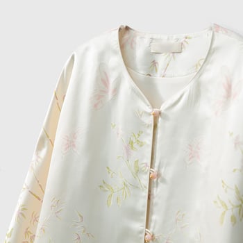Ženski top od svile Mulberry, Jacquard, okrugli izrez, dugi rukavi, dizajn kineskog stila, proljeće 2026