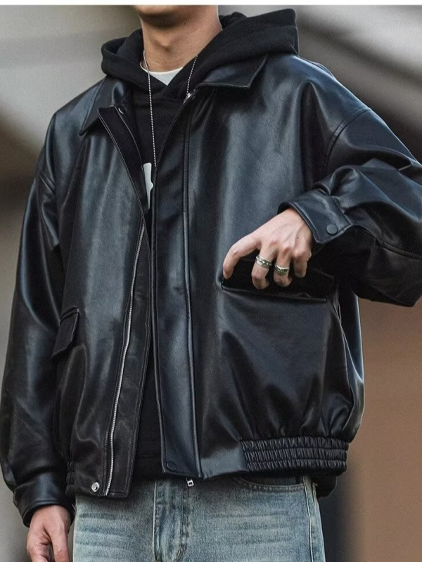 Καφέ γυναικείο μπουφάν από συνθετικό δέρμα, στενή γραμμή, ρετρό αμερικάνικο στυλ μοτοσικλέτας, φερμουάρ εμπρός, μακριά μανίκια