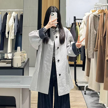 Női tavaszi windbreaker kabát kontrasztos mandzsettákkal, 5H2160061