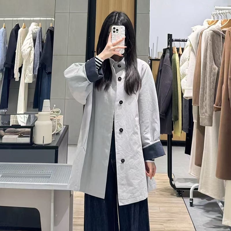 Női tavaszi windbreaker kabát kontrasztos mandzsettákkal, 5H2160061