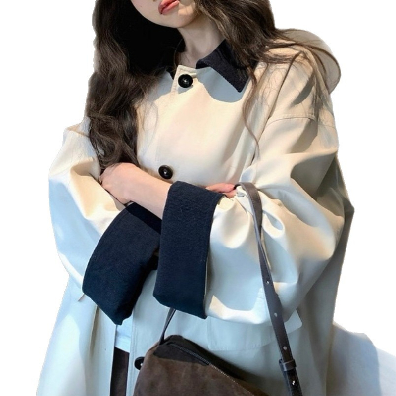Zhang Beibei 1ibell Tencel Pamuk Corduroy Patchwork Radnička Jakna za Žene, Vintage s Jednim Redom Kopči