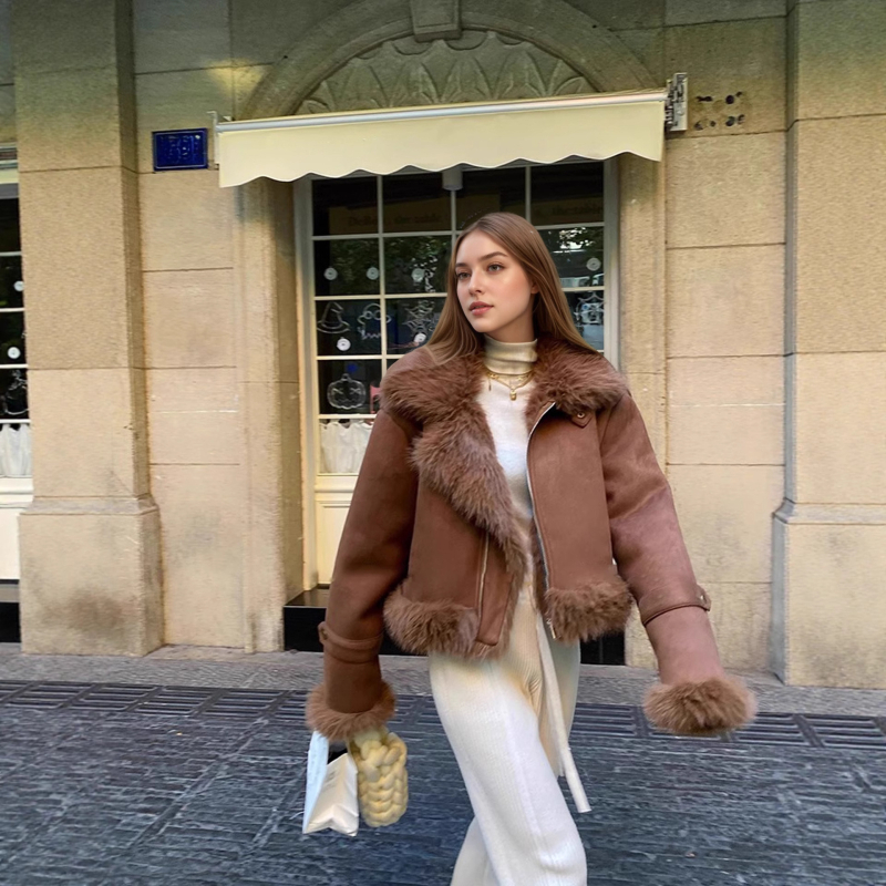 Ženska kratka baršunasta jakna s umjetnim krznom, debeli zimski kaput s zatvaračem, britanski stil