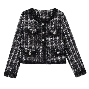 Ženski kratki kaput u francuskom Chanel stilu, s resama, retro elegantan, savršen za svaki outfit.