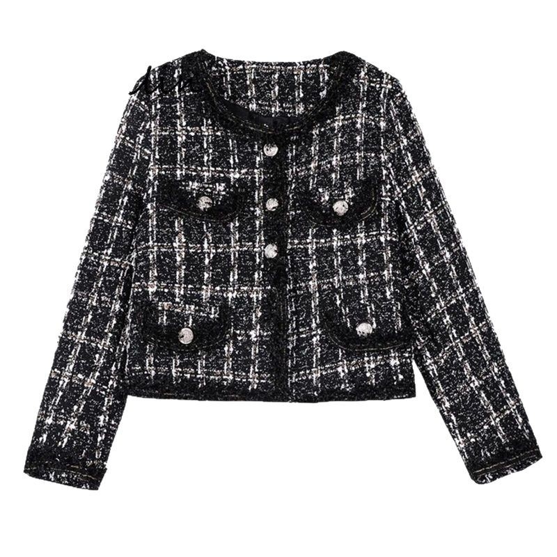 Ženski kratki kaput u francuskom Chanel stilu, s resama, retro elegantan, savršen za svaki outfit.