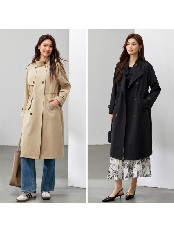 Palton casual cu șnur, stil coreean, plus size, poliester, primăvara 2025