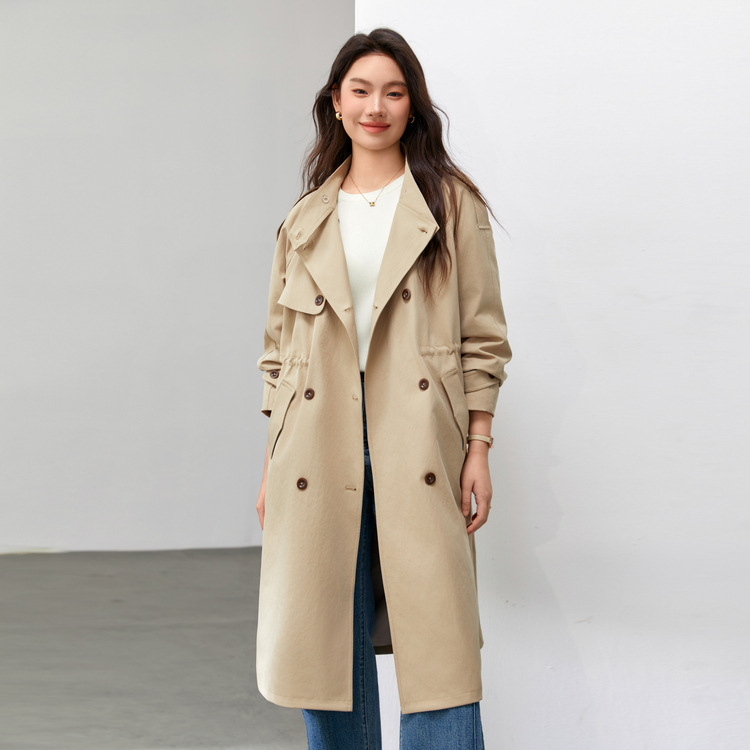 Palton casual cu șnur, stil coreean, plus size, poliester, primăvara 2025