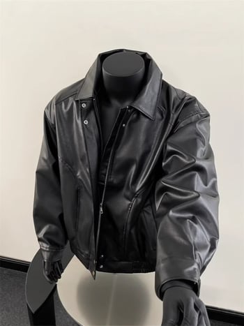 Jachetă din PU pentru bărbați, în stil vintage american retro, cu rever, pentru primăvară și toamnă