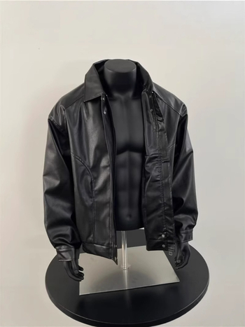 Jachetă din PU pentru bărbați, în stil vintage american retro, cu rever, pentru primăvară și toamnă