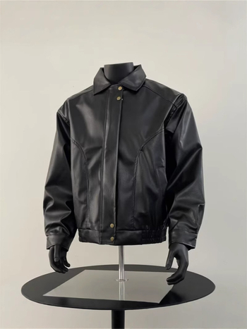 Jachetă din PU pentru bărbați, în stil vintage american retro, cu rever, pentru primăvară și toamnă