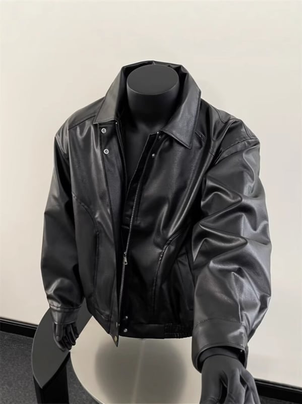 Jachetă din PU pentru bărbați, în stil vintage american retro, cu rever, pentru primăvară și toamnă
