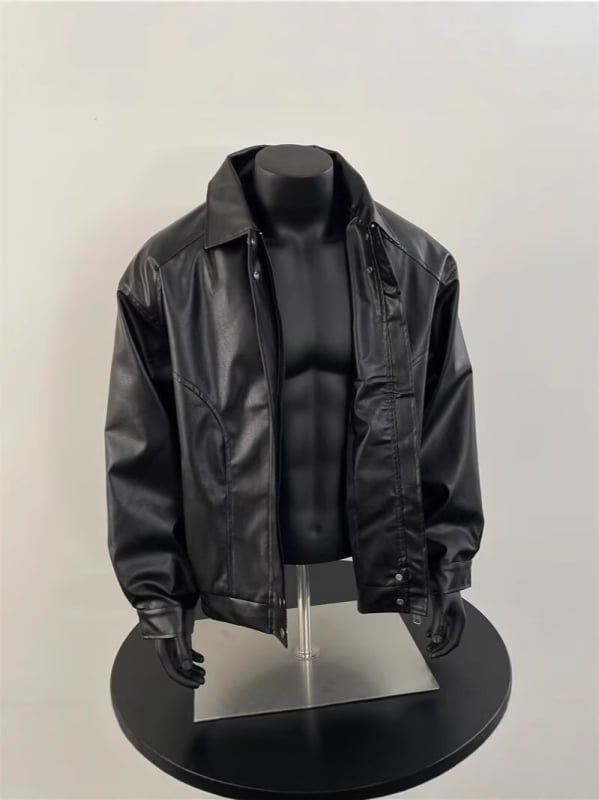 Jachetă din PU pentru bărbați, în stil vintage american retro, cu rever, pentru primăvară și toamnă