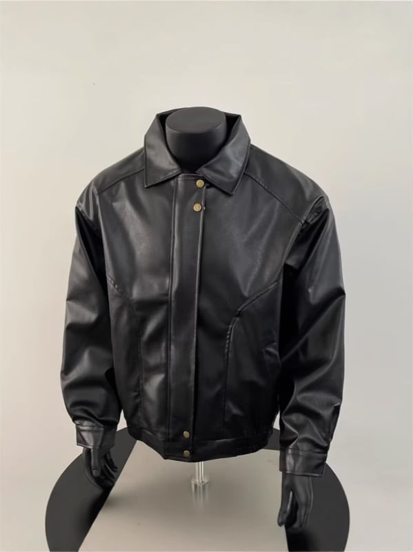 Jachetă din PU pentru bărbați, în stil vintage american retro, cu rever, pentru primăvară și toamnă