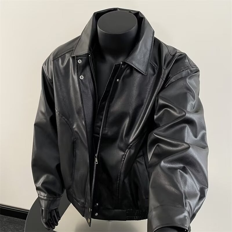 Jachetă din PU pentru bărbați, în stil vintage american retro, cu rever, pentru primăvară și toamnă