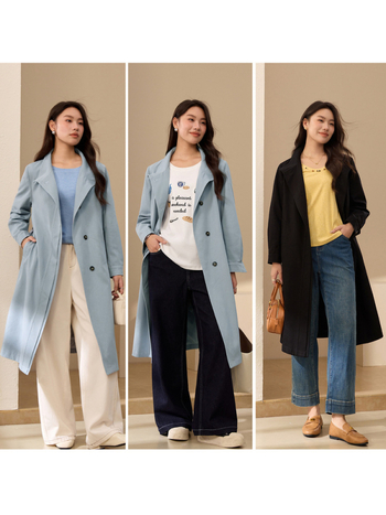 Lingfeng Palton trench în nuanță ambra, croială lejeră, lungime medie, pentru femei plus size, toamnă