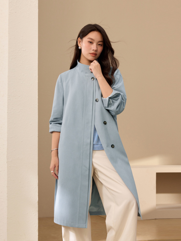 Lingfeng Palton trench în nuanță ambra, croială lejeră, lungime medie, pentru femei plus size, toamnă