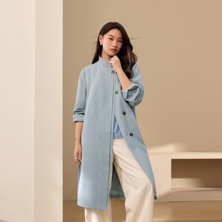 Lingfeng Palton trench în nuanță ambra, croială lejeră, lungime medie, pentru femei plus size, toamnă