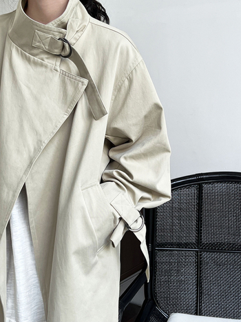 Női középhosszú trench kabát, brit minimalist stílus, csendes lux, ősz, 9972