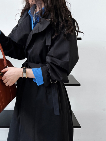 Női középhosszú trench kabát, brit minimalist stílus, csendes lux, ősz, 9972