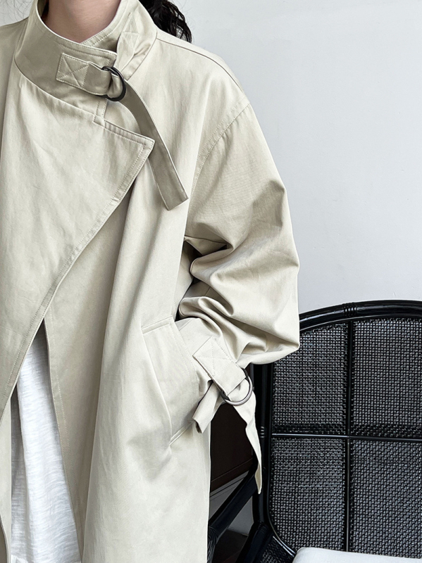 Női középhosszú trench kabát, brit minimalist stílus, csendes lux, ősz, 9972