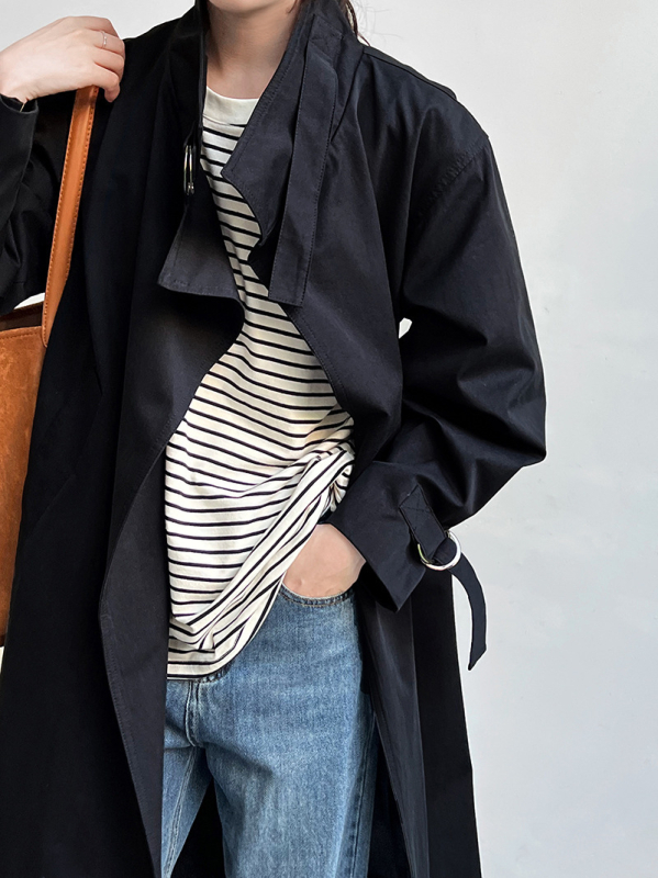 Női középhosszú trench kabát, brit minimalist stílus, csendes lux, ősz, 9972