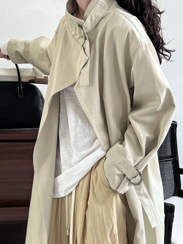 Női középhosszú trench kabát, brit minimalist stílus, csendes lux, ősz, 9972