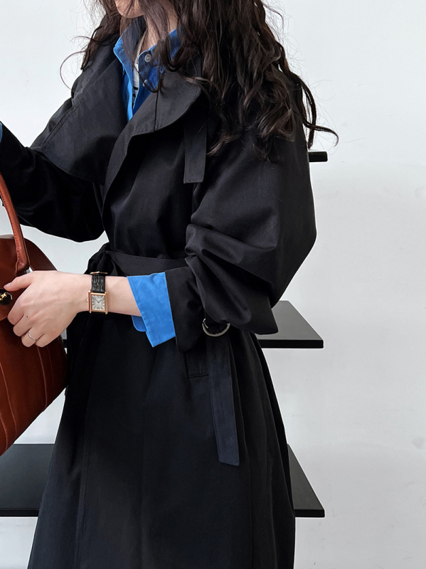 Női középhosszú trench kabát, brit minimalist stílus, csendes lux, ősz, 9972