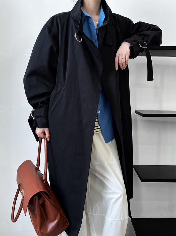 Női középhosszú trench kabát, brit minimalist stílus, csendes lux, ősz, 9972