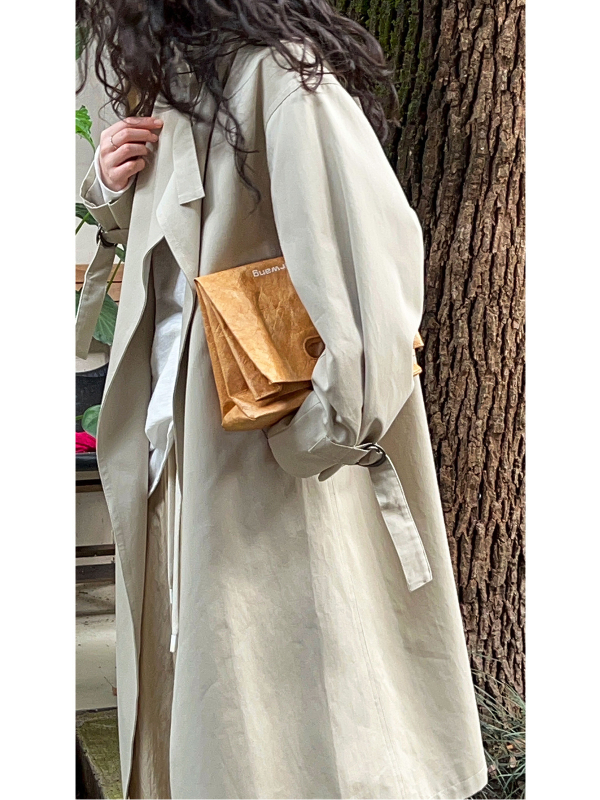 Női középhosszú trench kabát, brit minimalist stílus, csendes lux, ősz, 9972