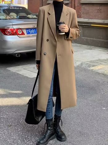 Blazer lung pentru femei, mărime plus, croială lejeră, casual, peste genunchi