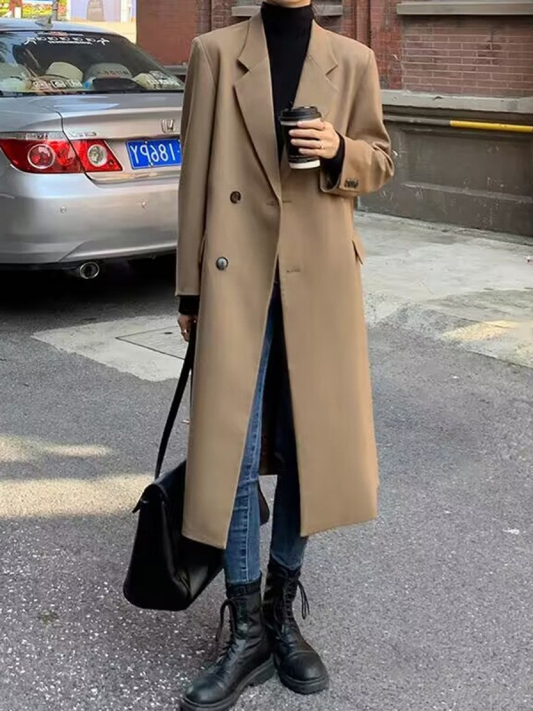 Blazer lung pentru femei, mărime plus, croială lejeră, casual, peste genunchi